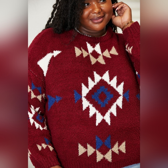 HEYSON Designer Wine Color Full Size Aztec Soft Plush Fuzzy Sweater - Picture 10 of 10